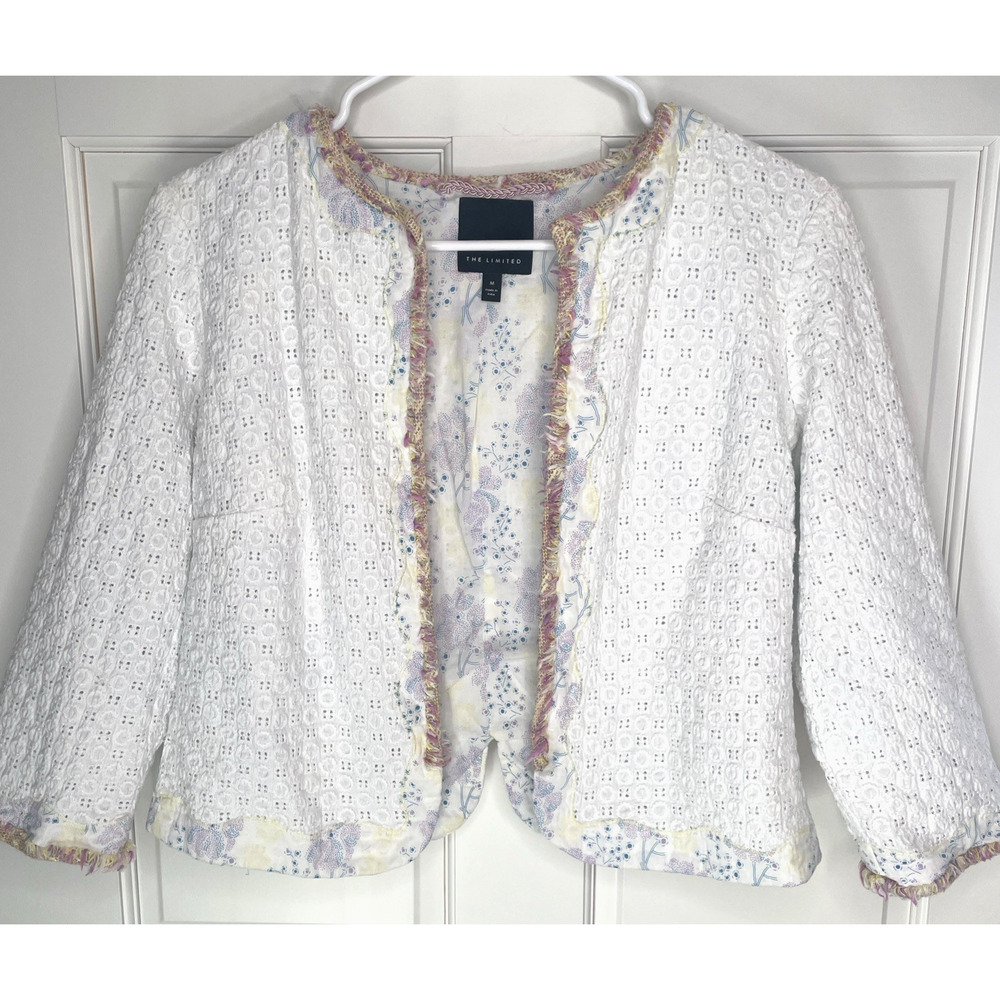 VTG The Limited Women's Eyelet Open Front Blazer Jacket Sz M Lined Lady-Like